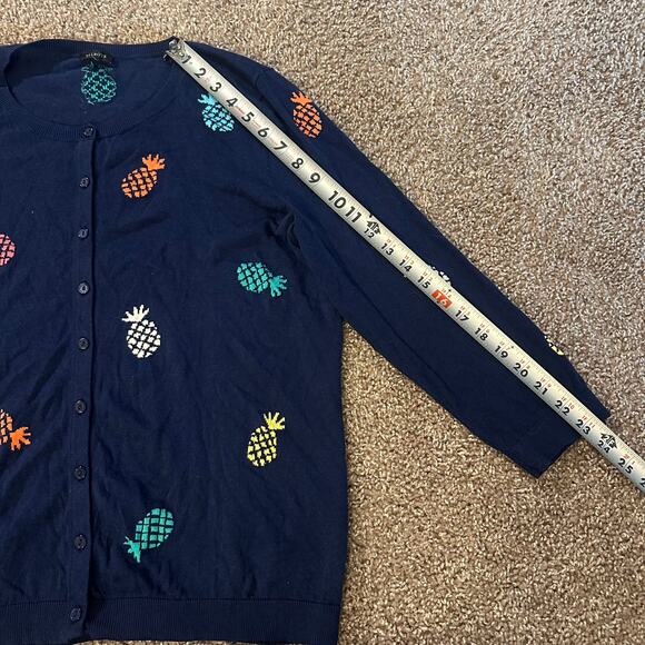 Talbots Navy/Pineapple Embroidered, Light Weight, Cardigan- L - Picture 5 of 6